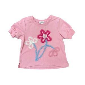 Flapdoodles Girls Pink Short Sleeve 3D Tulle Flower Sequin Top Size 4